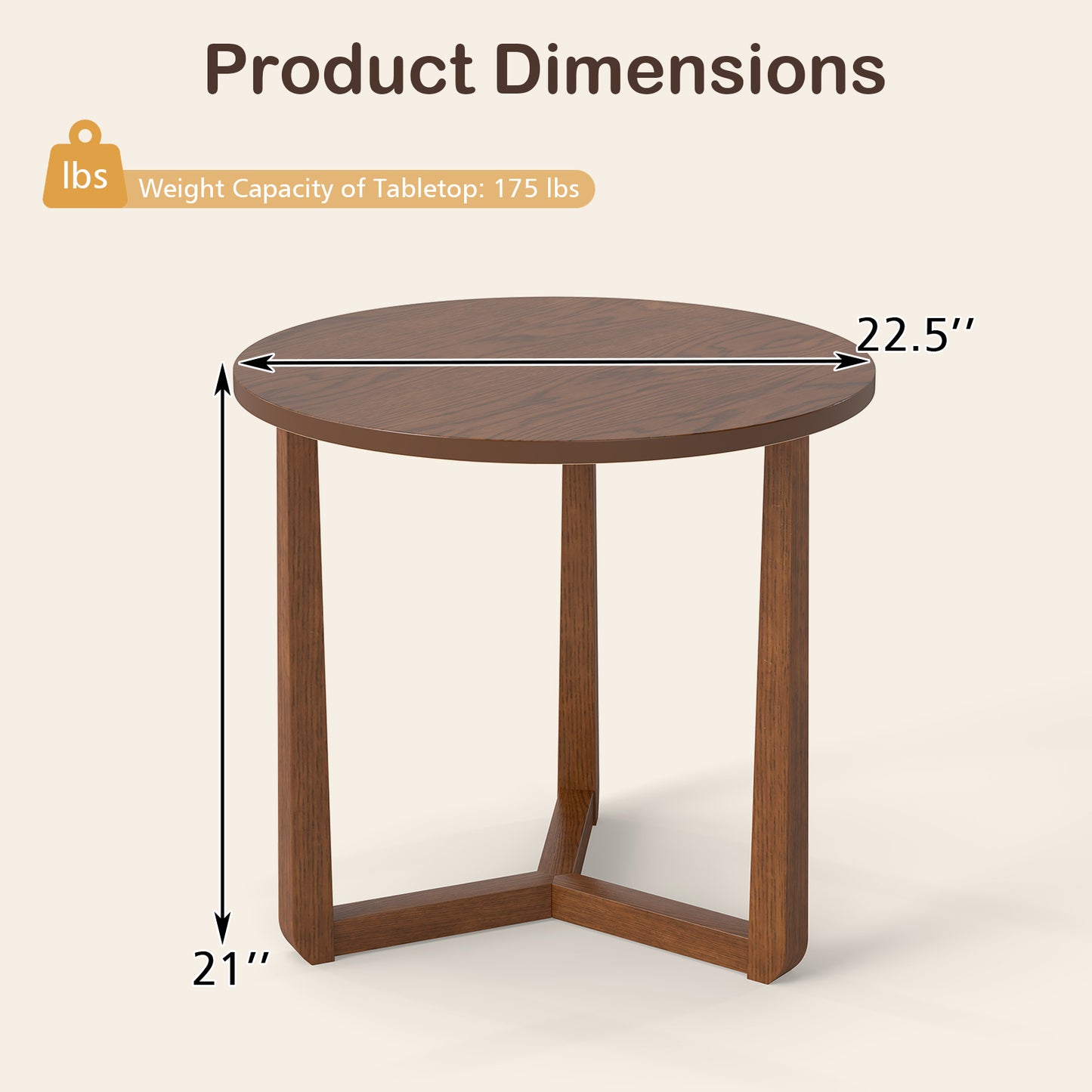 22.5 Inch Round Side Table, Farmhouse End Table, Walnut End & Side Tables at Gallery Canada