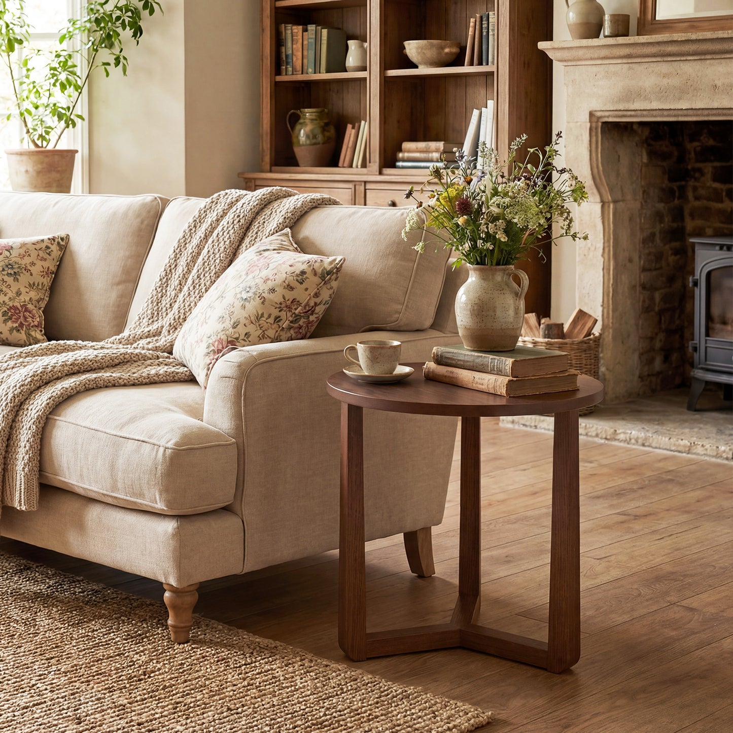 22.5 Inch Round Side Table, Farmhouse End Table, Walnut End & Side Tables at Gallery Canada