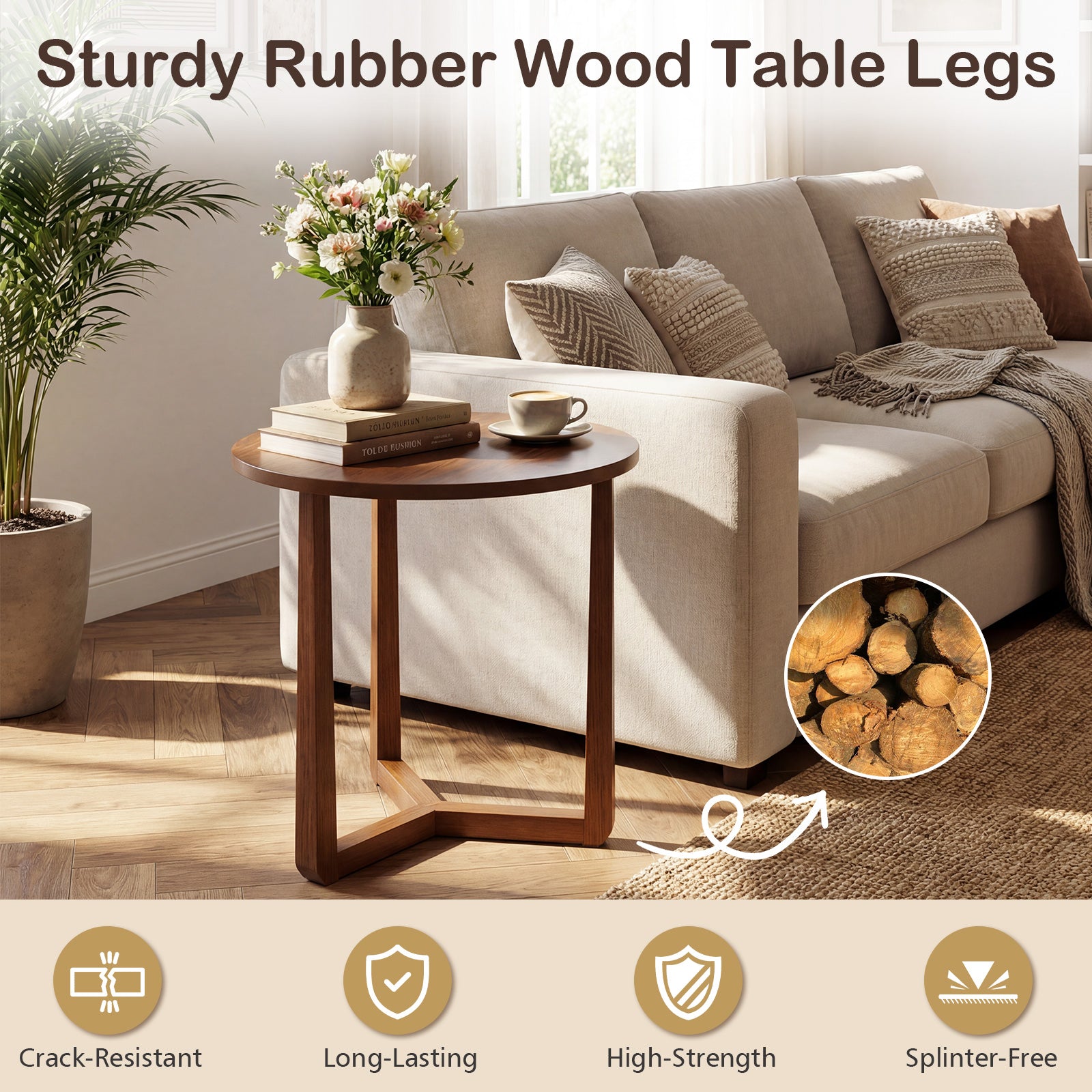 22.5 Inch Round Side Table, Farmhouse End Table, Walnut End & Side Tables at Gallery Canada