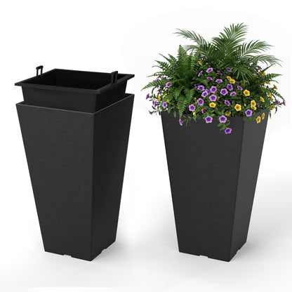 22.5 In Tall Square Planter Set Of 2, Self-Watering Flower Pots, Black
