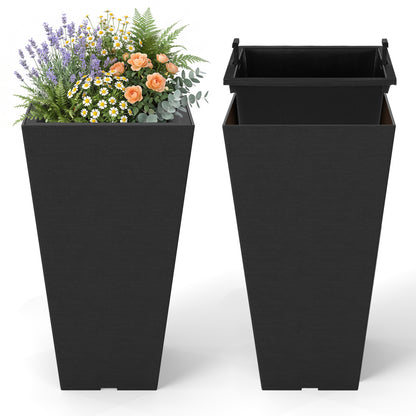 22.5 In Tall Square Planter Set Of 2, Self-Watering Flower Pots, Black