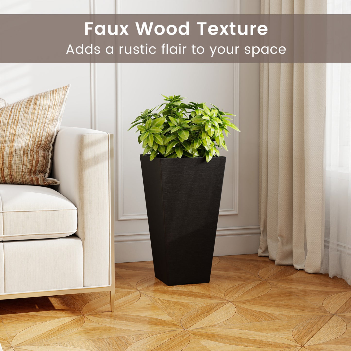 22.5 In Tall Square Planter Set Of 2, Self-Watering Flower Pots, Black