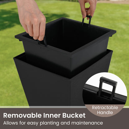 22.5 In Tall Square Planter Set Of 2, Self-Watering Flower Pots, Black