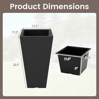 22.5 In Tall Square Planter Set Of 2, Self-Watering Flower Pots, Black
