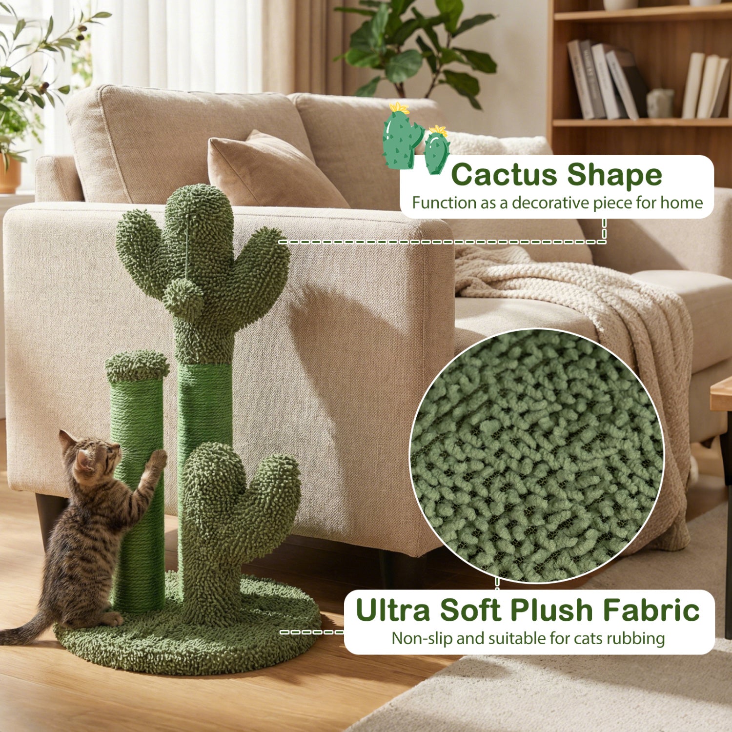 22 Inch Cat Scratching Post, Natural Sisal Rope, Green Cat Trees Condos & Scratchers at Gallery Canada