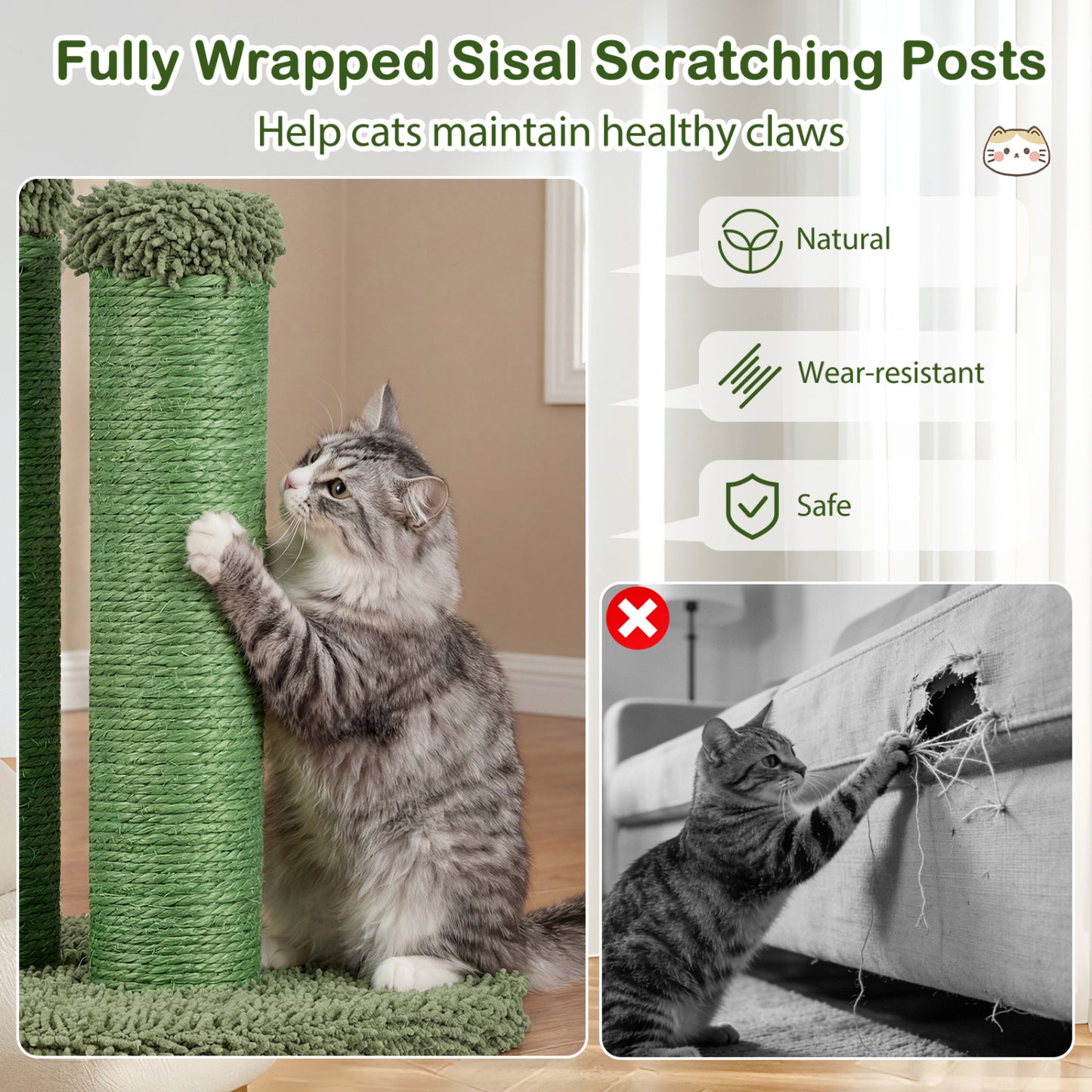 22 Inch Cat Scratching Post, Natural Sisal Rope, Green Cat Trees Condos & Scratchers at Gallery Canada