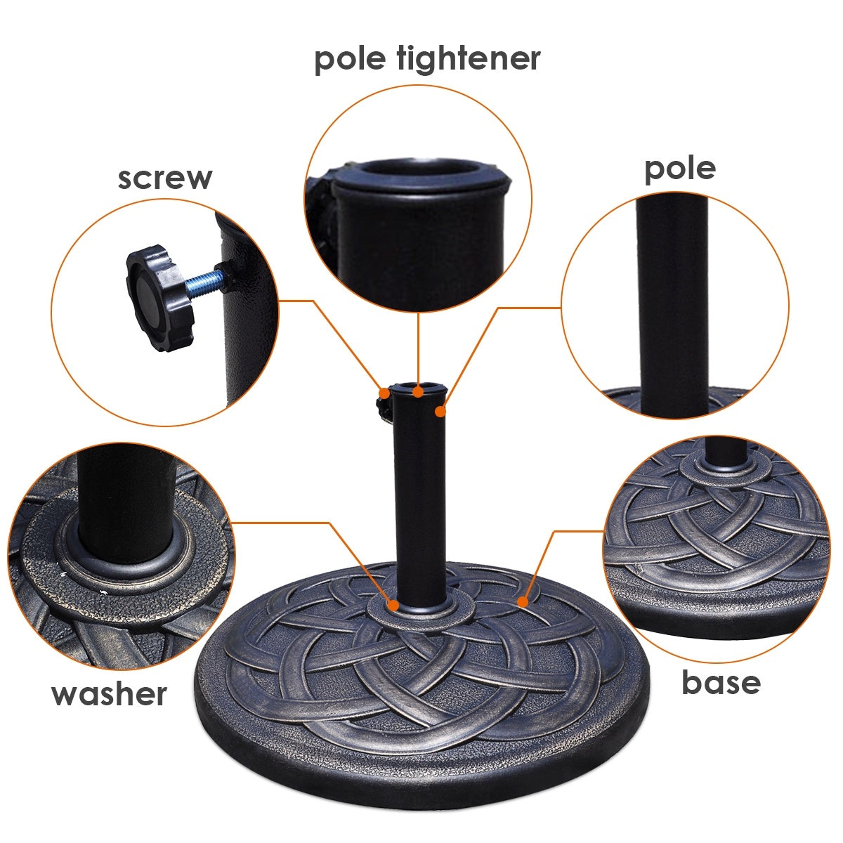 22 Inch Heavy Duty Round Umbrella Base Stand, Bronze Outdoor Umbrella Bases at Gallery Canada