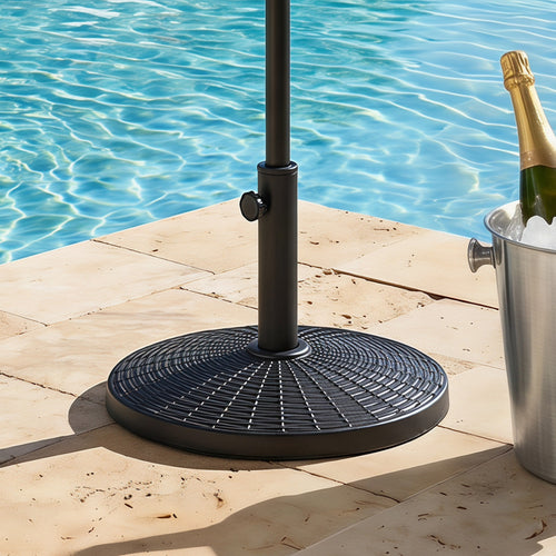 22 Lbs Patio Umbrella Base, Wicker Style, Black