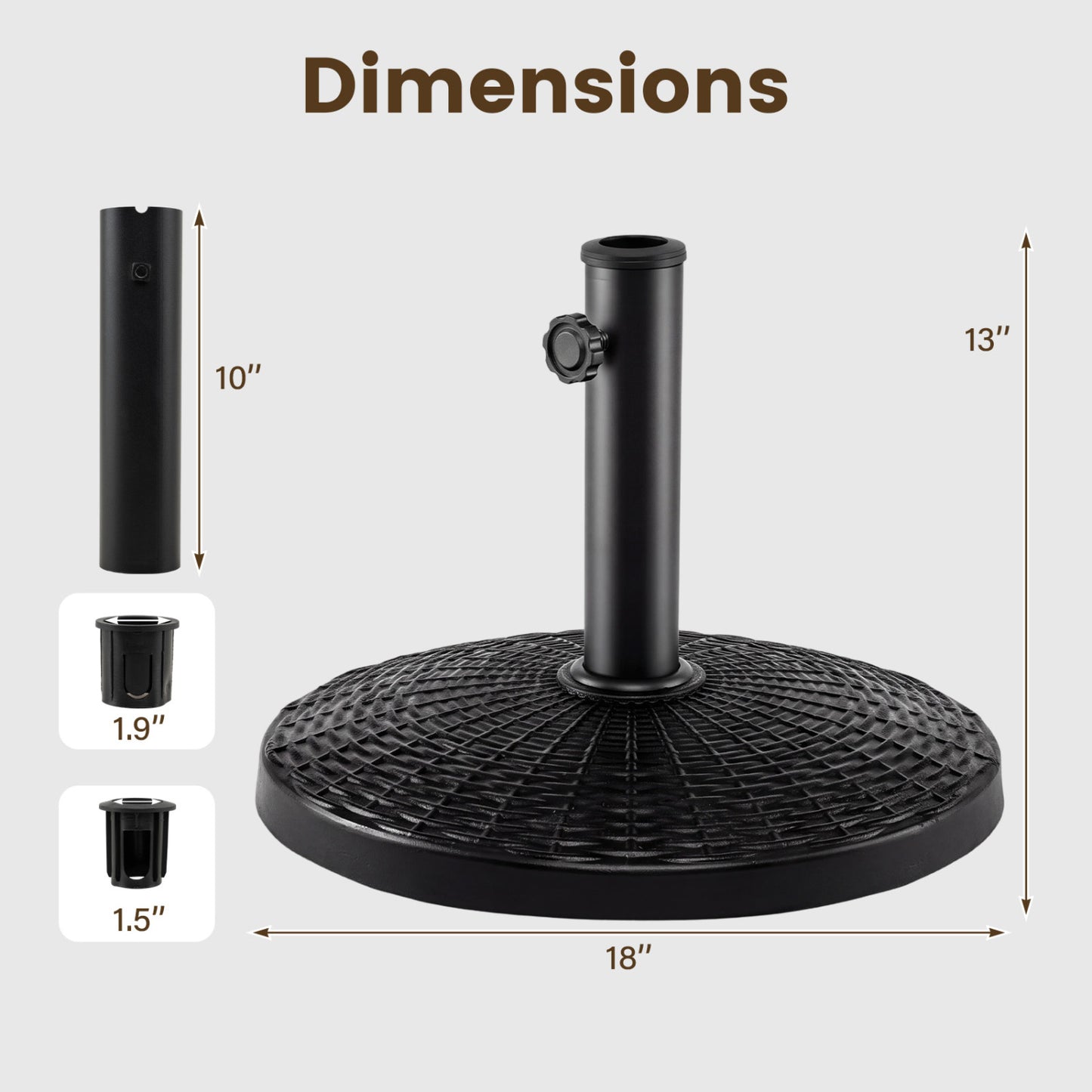 22 Lbs Patio Umbrella Base, Wicker Style, Black
