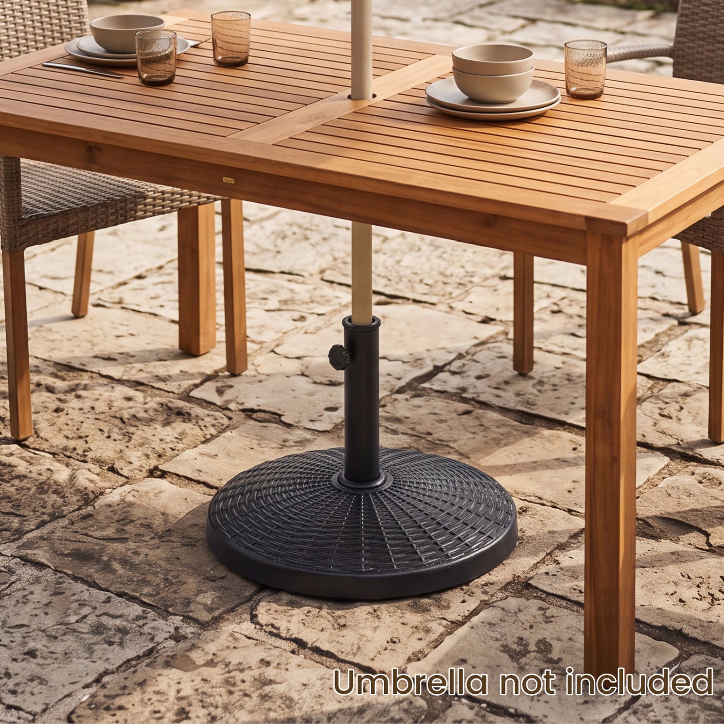 22 Lbs Patio Umbrella Base, Wicker Style, Black