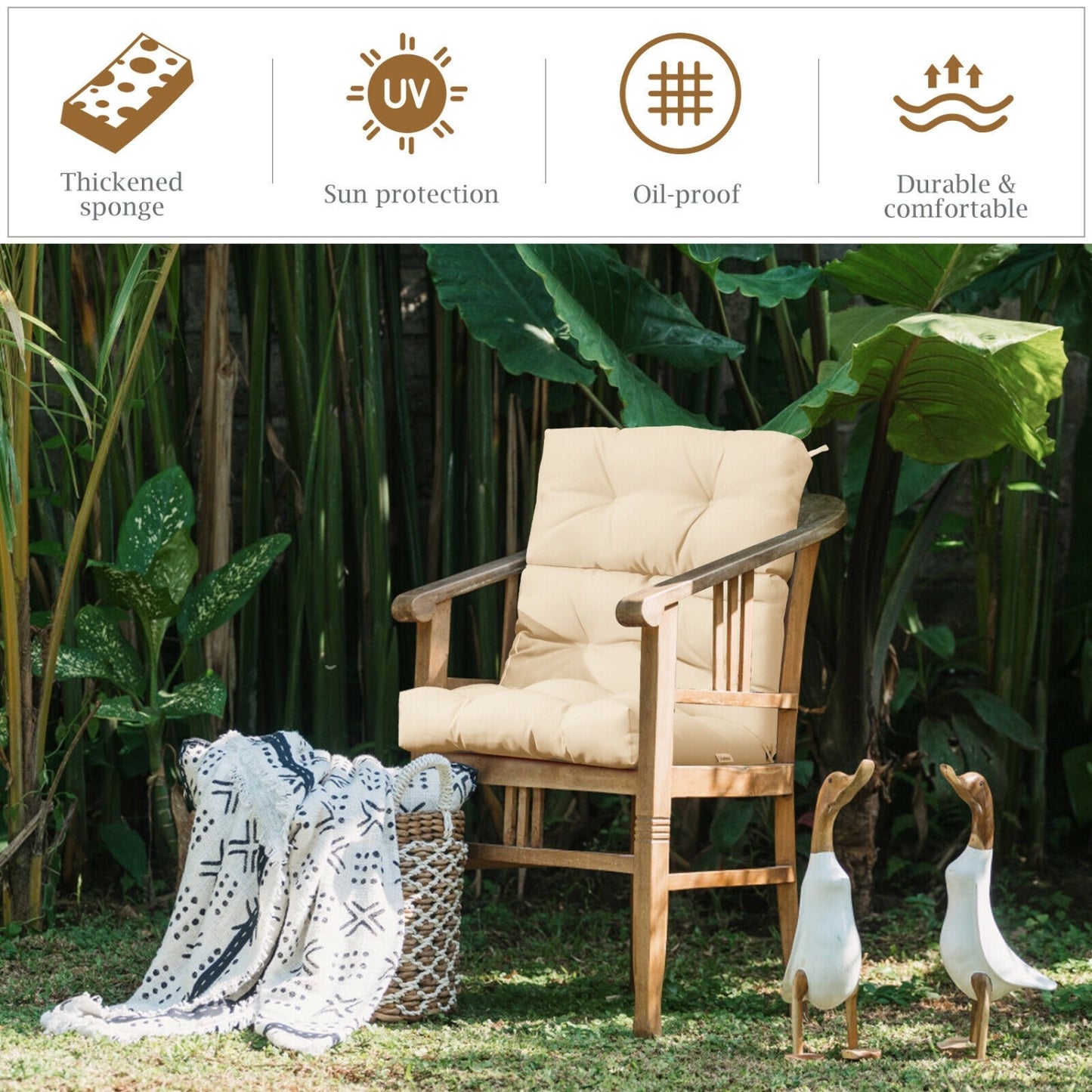 22 x 44 Inch Tufted Outdoor Patio Chair Pad, Beige Outdoor Furniture Accessories at Gallery Canada