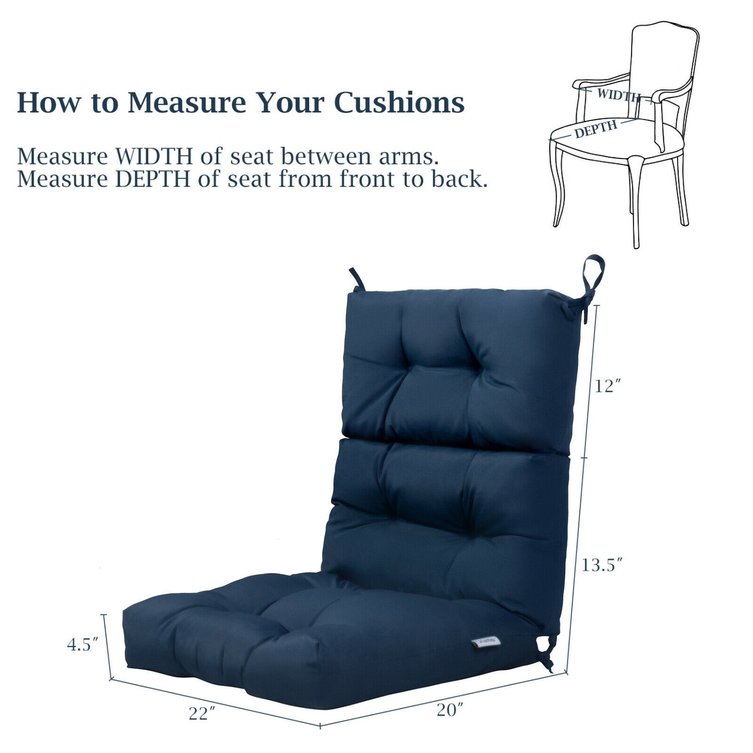 22 x 44 Inch Tufted Outdoor Patio Chair Pad, Blue Outdoor Furniture Accessories at Gallery Canada