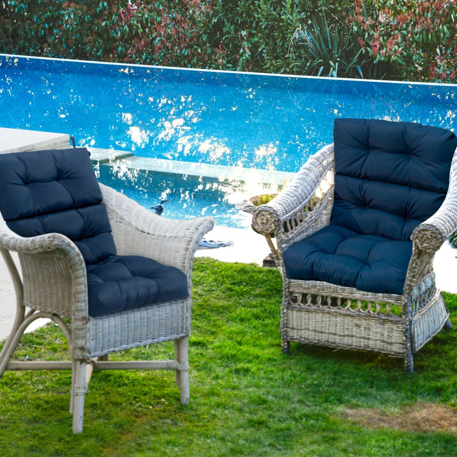 22 x 44 Inch Tufted Outdoor Patio Chair Pad, Blue Outdoor Furniture Accessories at Gallery Canada
