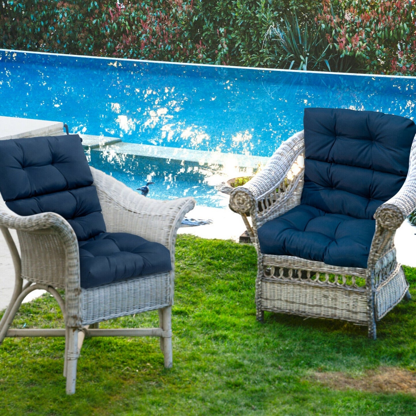 22 x 44 Inch Tufted Outdoor Patio Chair Pad, Blue Outdoor Furniture Accessories at Gallery Canada