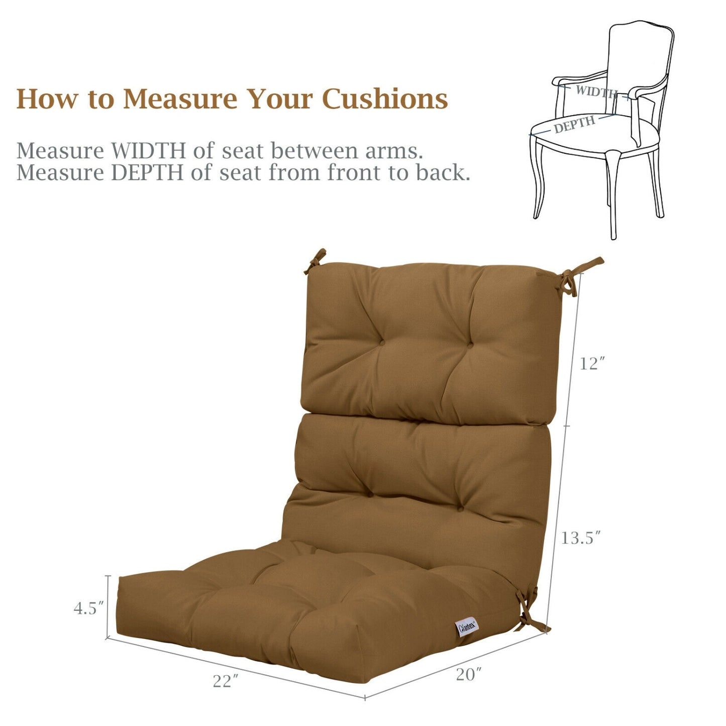 22 x 44 Inch Tufted Outdoor Patio Chair Pad, Brown Outdoor Furniture Accessories at Gallery Canada