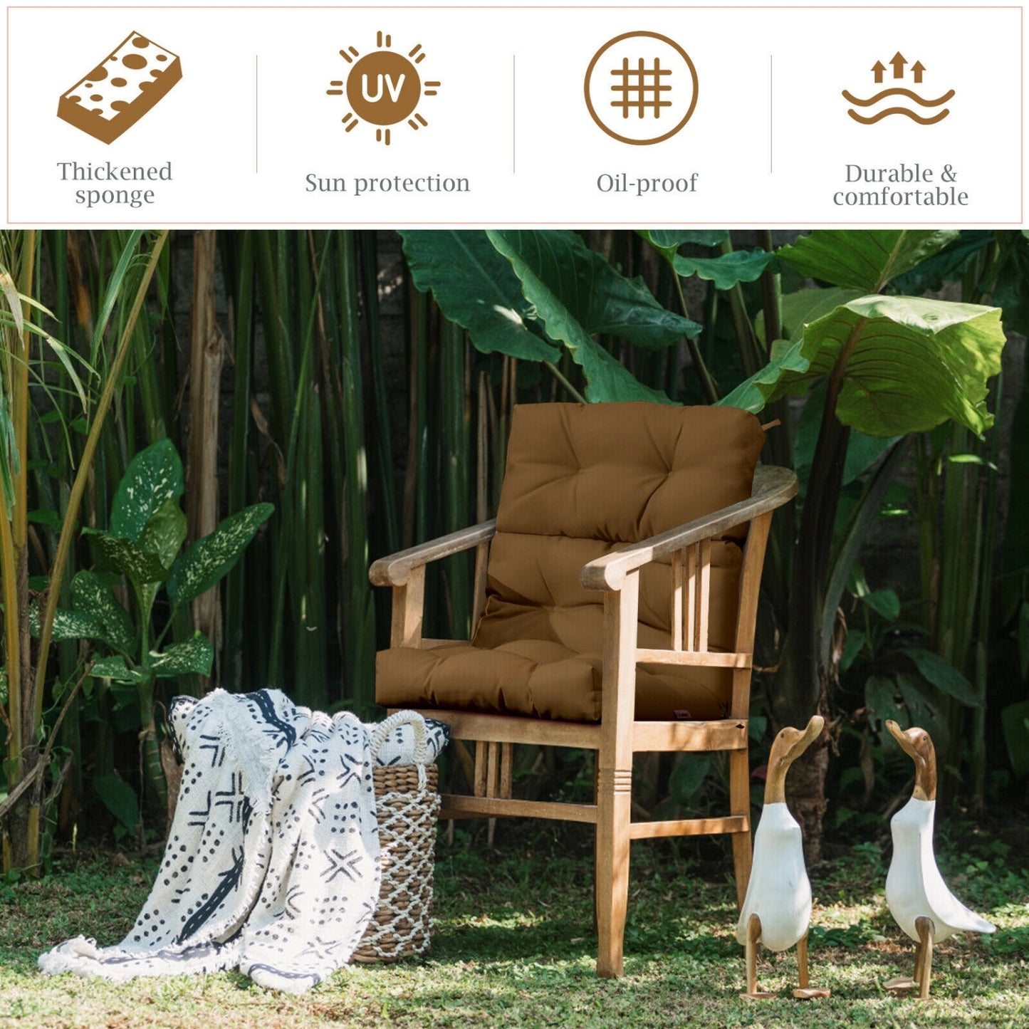 22 x 44 Inch Tufted Outdoor Patio Chair Pad, Brown Outdoor Furniture Accessories at Gallery Canada