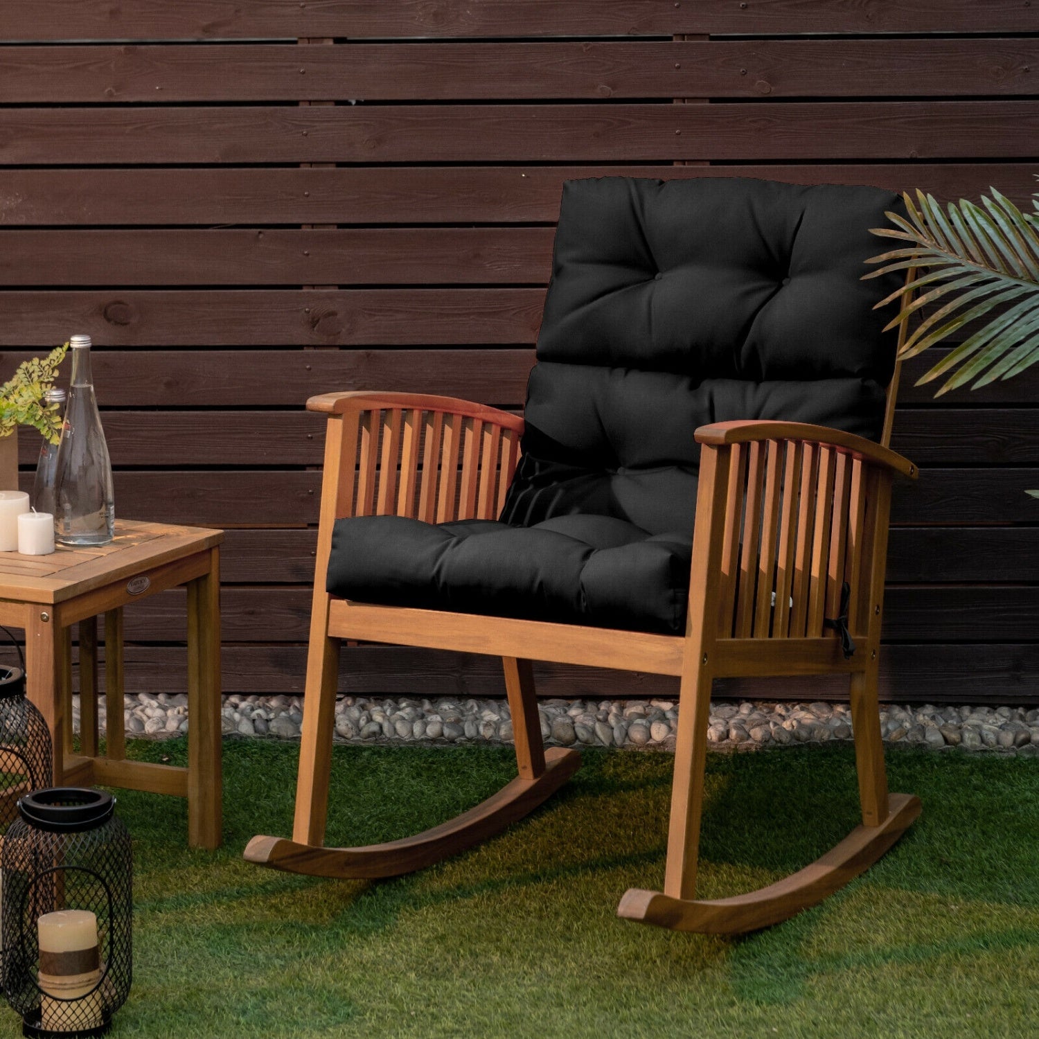 22 x 44 Inch Tufted Outdoor Patio Chair Pad, Black Outdoor Furniture Accessories at Gallery Canada