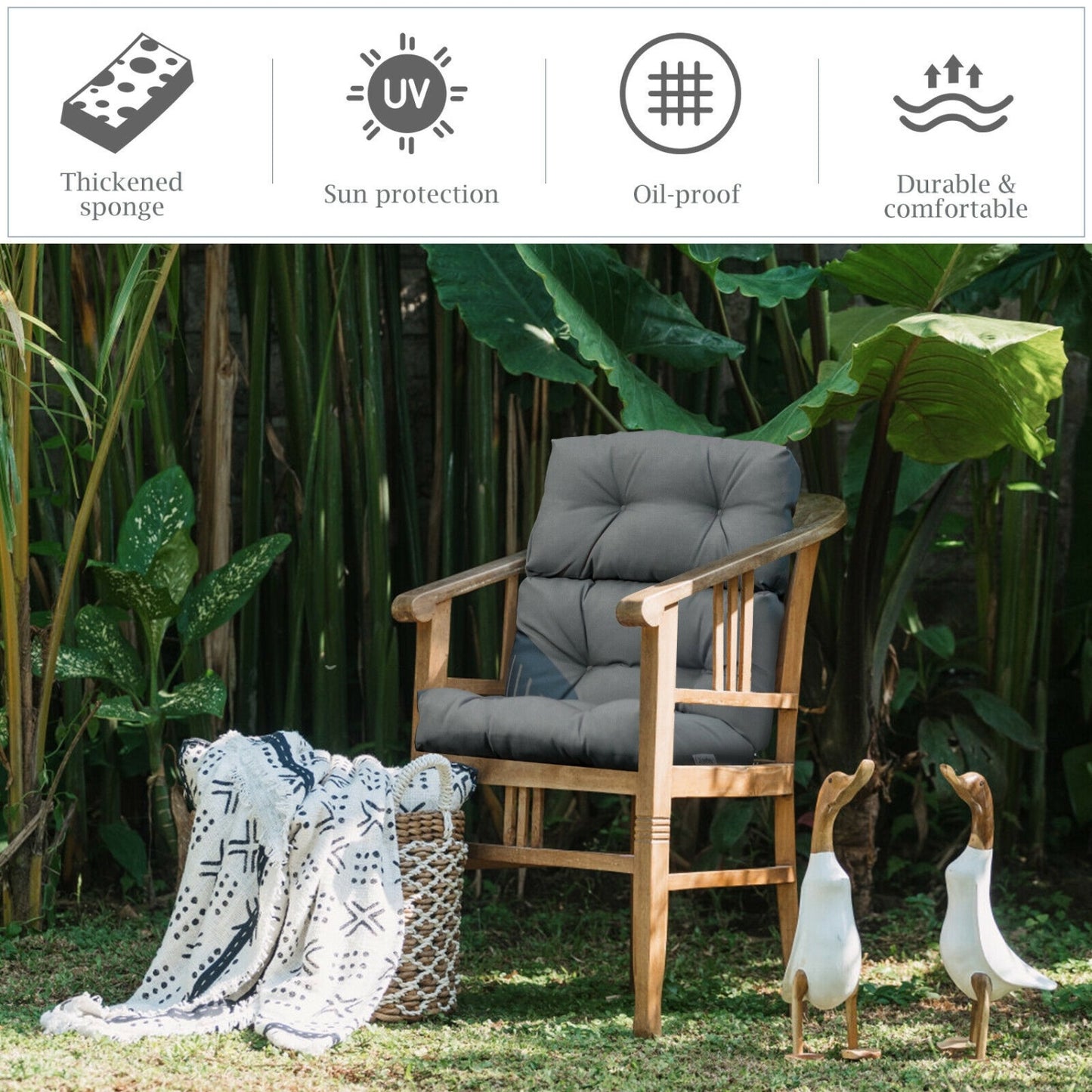 22 x 44 Inch Tufted Outdoor Patio Chair Pad, Gray Outdoor Furniture Accessories at Gallery Canada