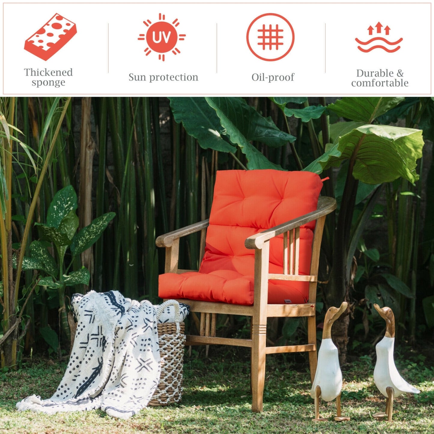 22 x 44 Inch Tufted Outdoor Patio Chair Pad, Orange Outdoor Furniture Accessories at Gallery Canada