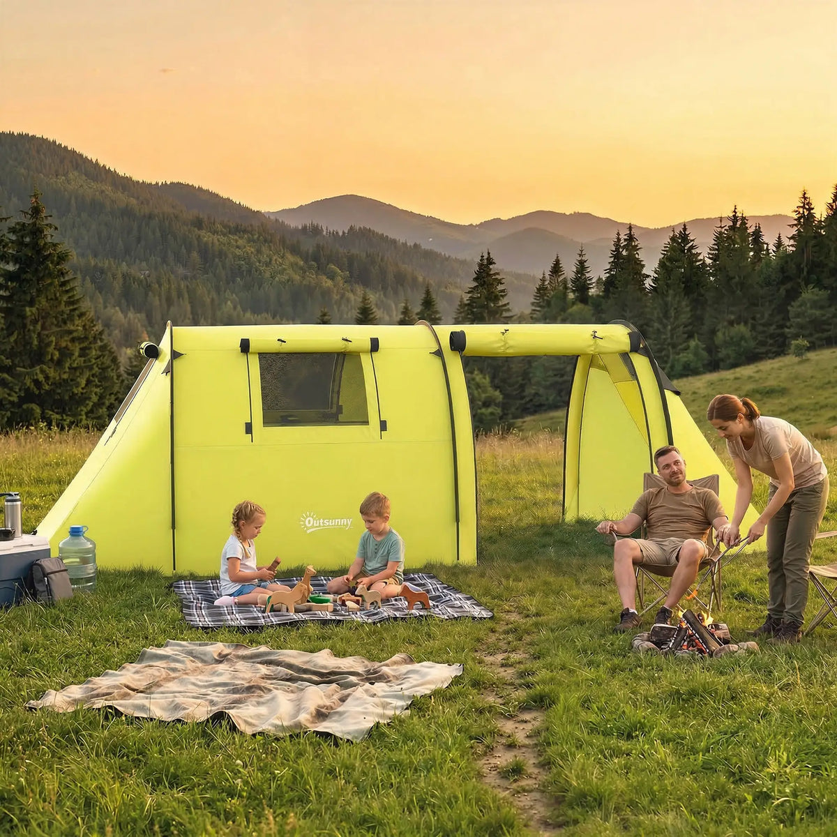 3-4 Person Camping Tent with 2 Rooms, 3000mm Waterproof Portable Family Tent with Carry Bag, Yellow Camping Tents at Gallery Canada
