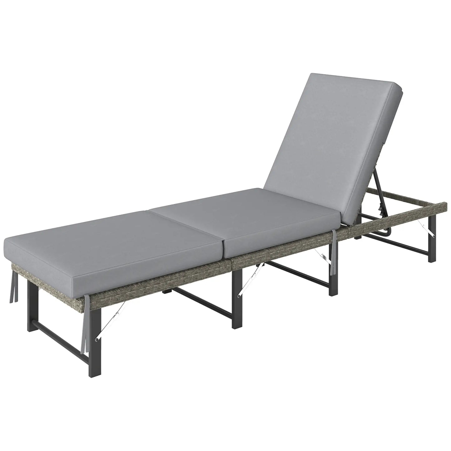 Folding Outdoor Lounge Chair, Wicker Chaise With Cushion, Grey Wicker Chaise Loungers Grey at Gallery Canada
