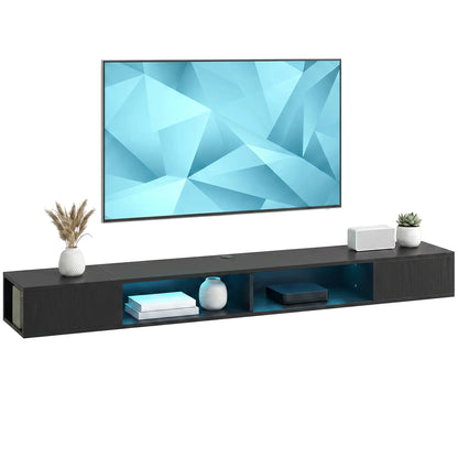 TV Stand with RGB LED Lights, Entertainment Center with Open Shelves for 75 Inch TV, Black Wood Grain