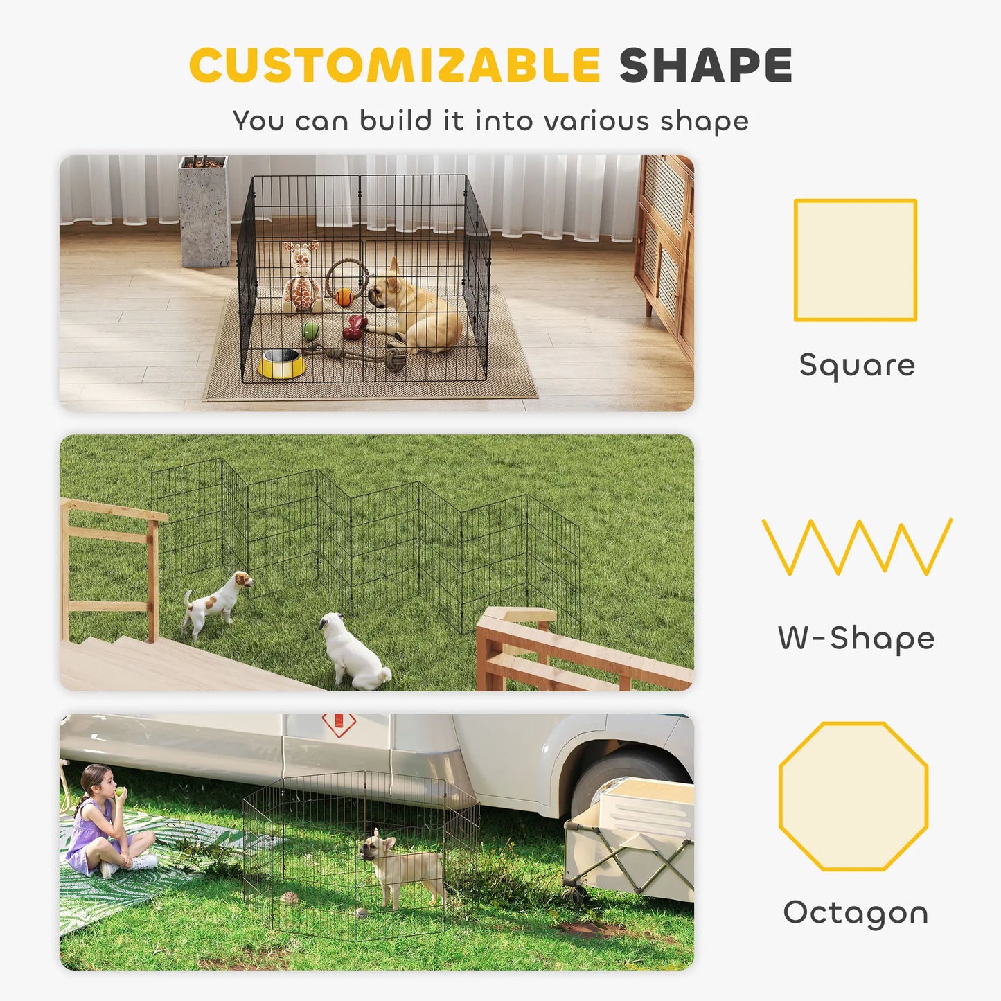 Foldable Metal Dog Playpen, Expandable Pet Fence, 20" x 24", 8 Panels, Black Dog PlayPens at Gallery Canada