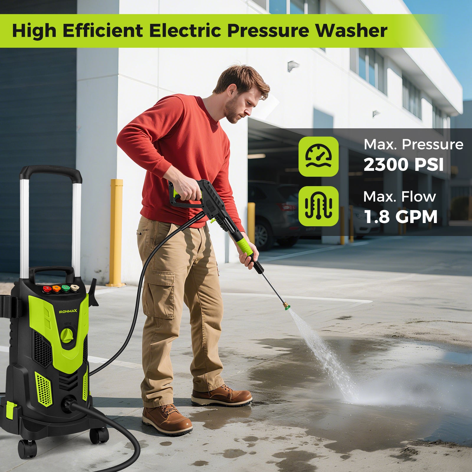 2300 PSI 1.8 GPM Electric High Pressure Power Washer, Green Pressure Washers at Gallery Canada