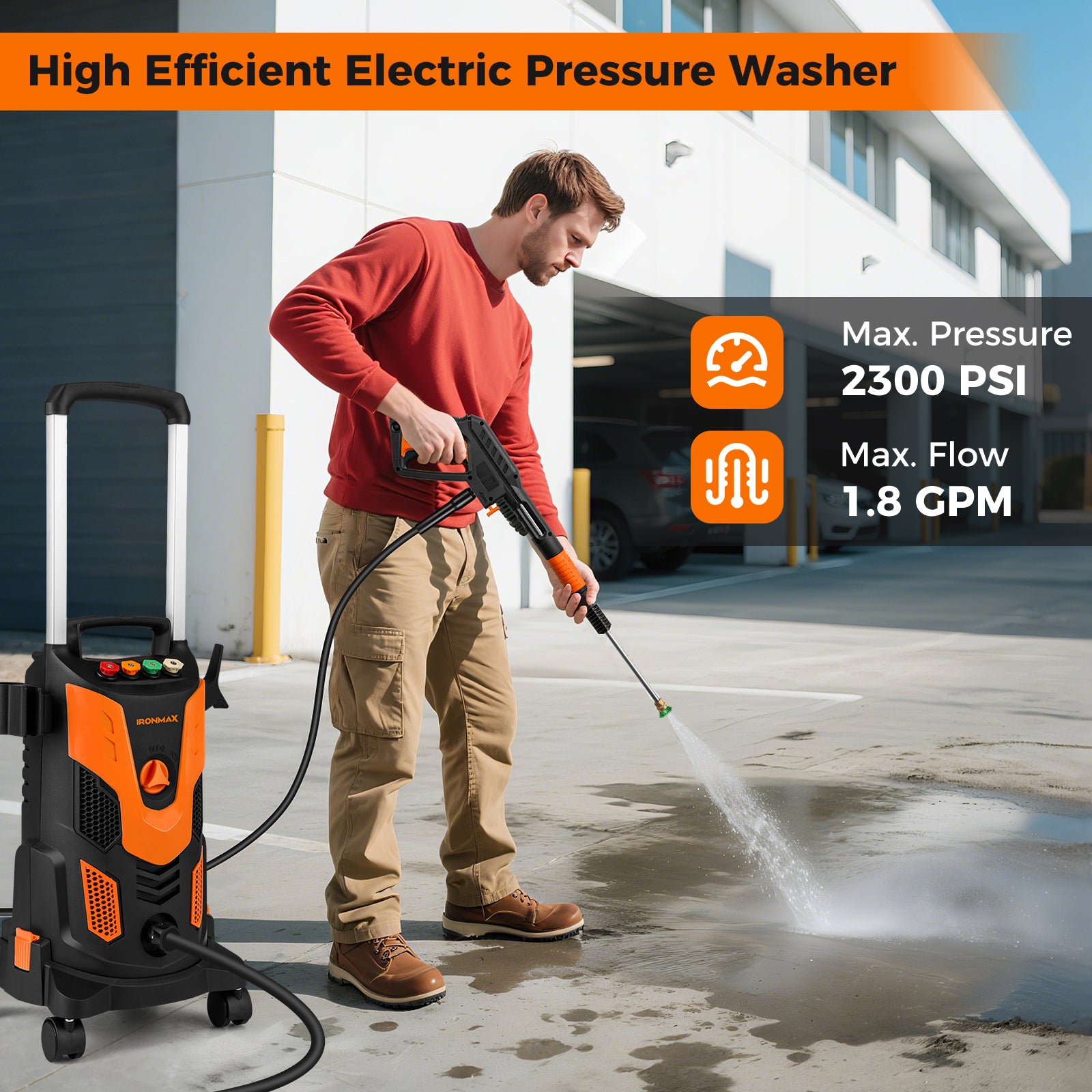 2300 PSI 1.8 GPM Electric High Pressure Power Washer, Orange Pressure Washers at Gallery Canada