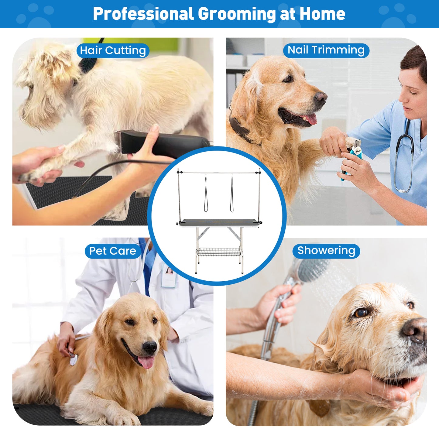 Foldable Dog Grooming Table, Height Adjustable Arms, Black Dog Supplies at Gallery Canada