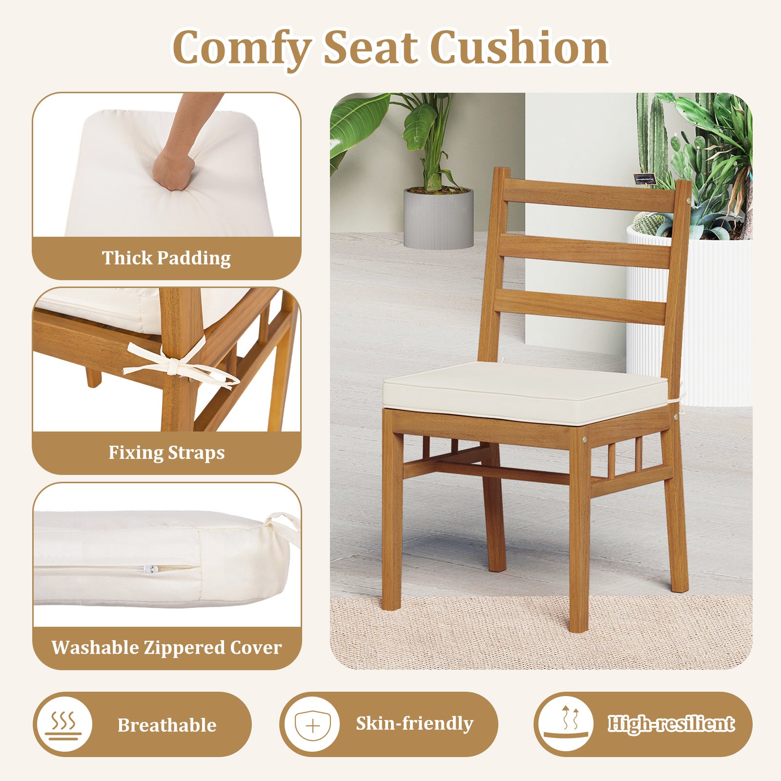 Outdoor Wooden Dining Chair Set of 4 with Padded Seat Cushions, White Patio Dining Chairs at Gallery Canada