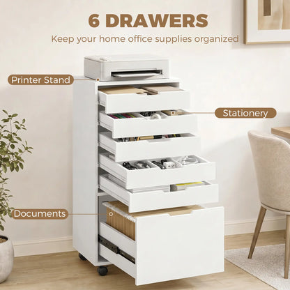Mobile Printer Stand With 5 Drawers, White