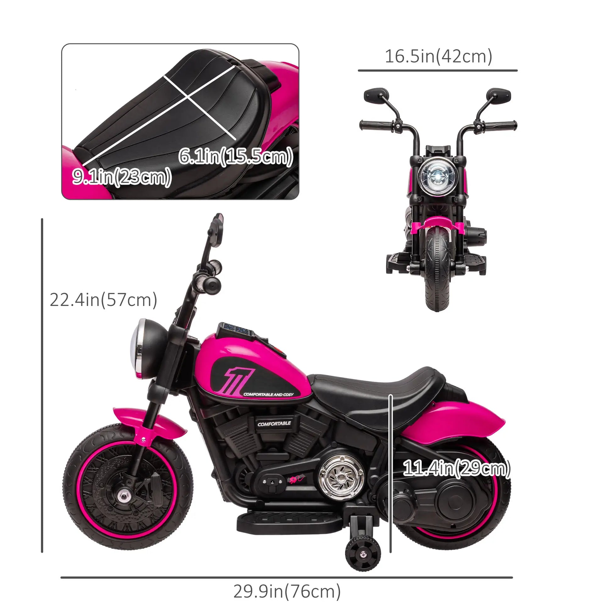6V Kids Motorcycle with Training Wheels, Pink Electric Motorcycles at Gallery Canada