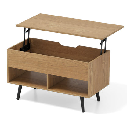 31.5 Inch Lift-Top Coffee Table, Hidden Storage, 2 Open Shelves, Natural Living Room at Gallery Canada