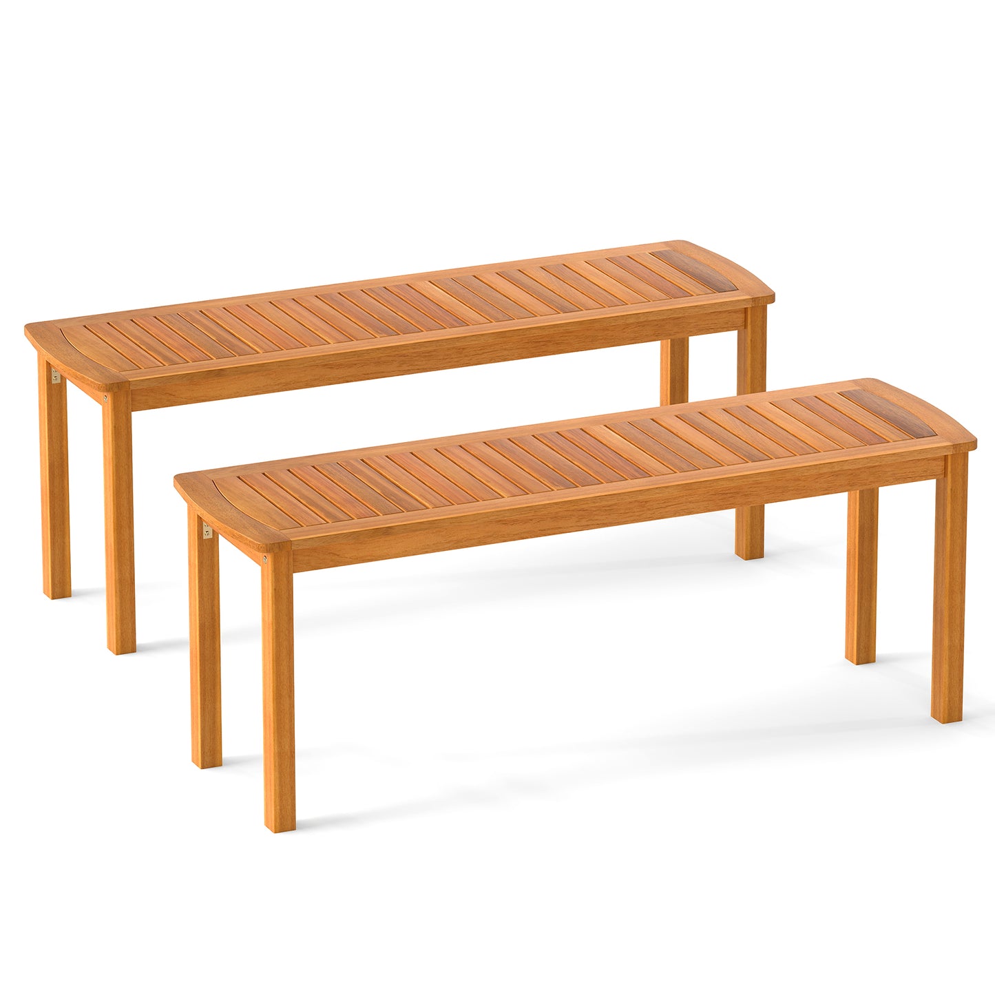 Set of 2 Acacia wood outdoor bench with slatted seat for garden, Natural Outdoor Benches Natural at Gallery Canada