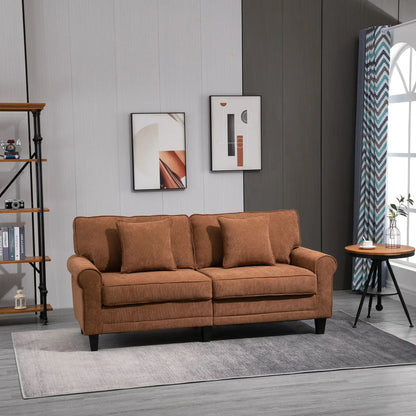 Modern 3 Seater Sofa, Corduroy Couch, Pine Wood Legs, Brown, Brown 3-Seater Sofas at Gallery Canada