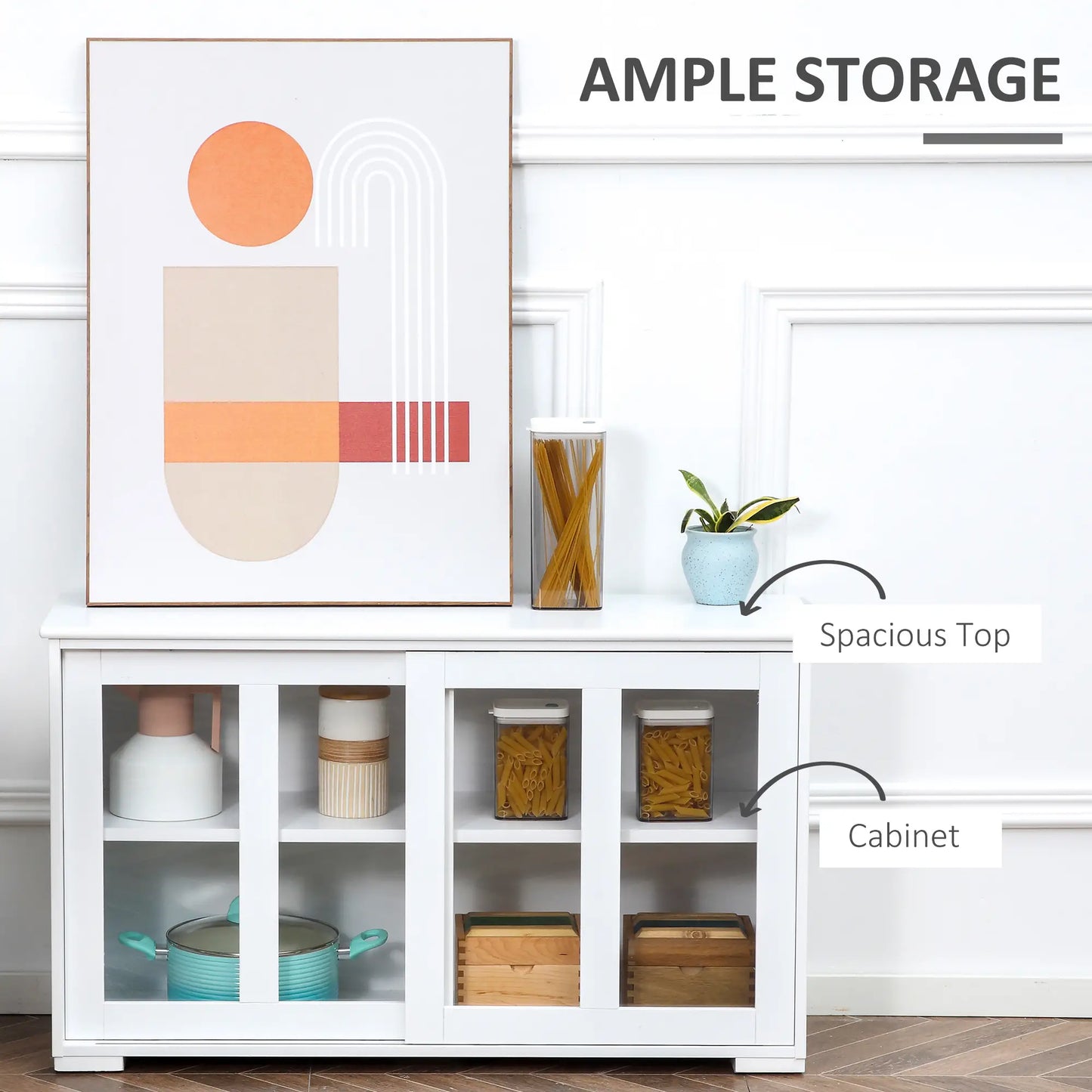 Modern Kitchen Sideboard, Stackable Storage Cabinet, Sliding Glass Door, White Bar Cabinets at Gallery Canada