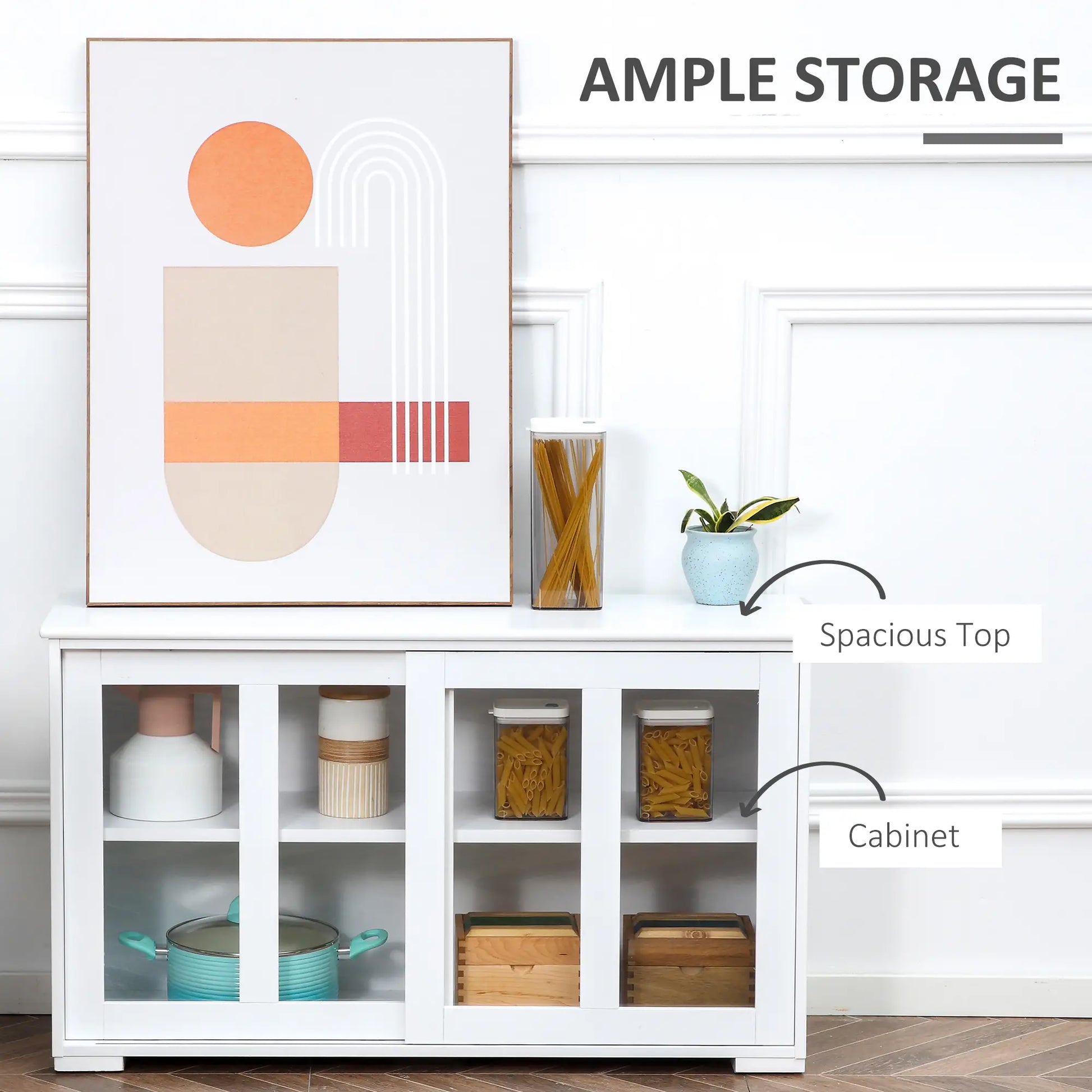 Modern Kitchen Sideboard, Stackable Storage Cabinet, Sliding Glass Door, White Bar Cabinets at Gallery Canada