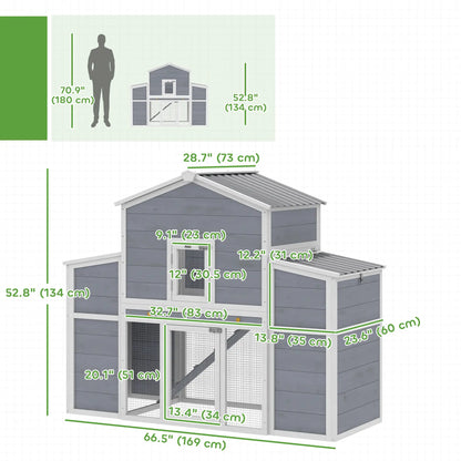 66.5" Large Chicken Coop, Wooden House, 2 Nesting Boxes, Sliding Tray, Ramp Chicken Coops at Gallery Canada