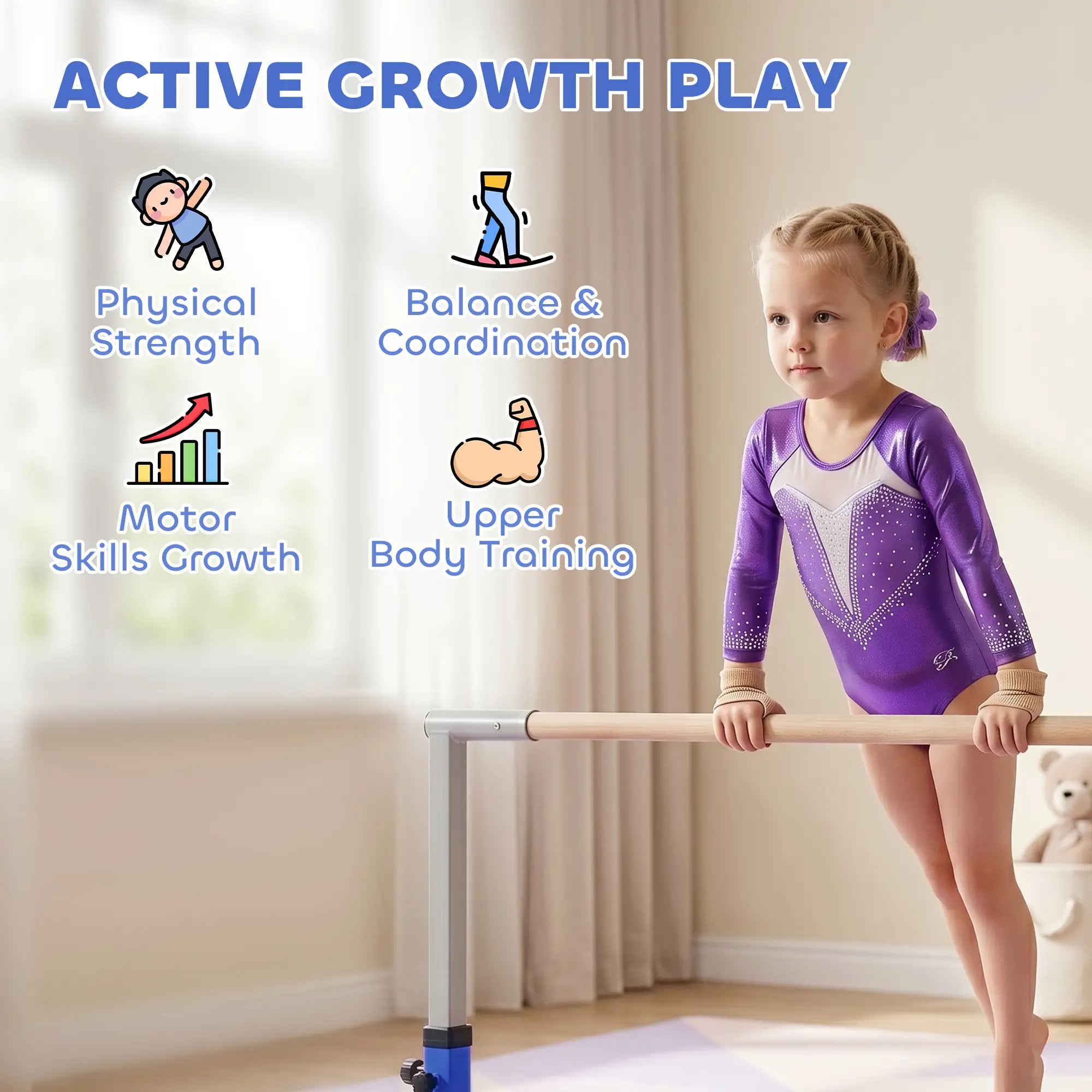 Kids Gymnastics Bar, 13-Level Adjustable Height, Blue Baby Gym & Playmats at Gallery Canada