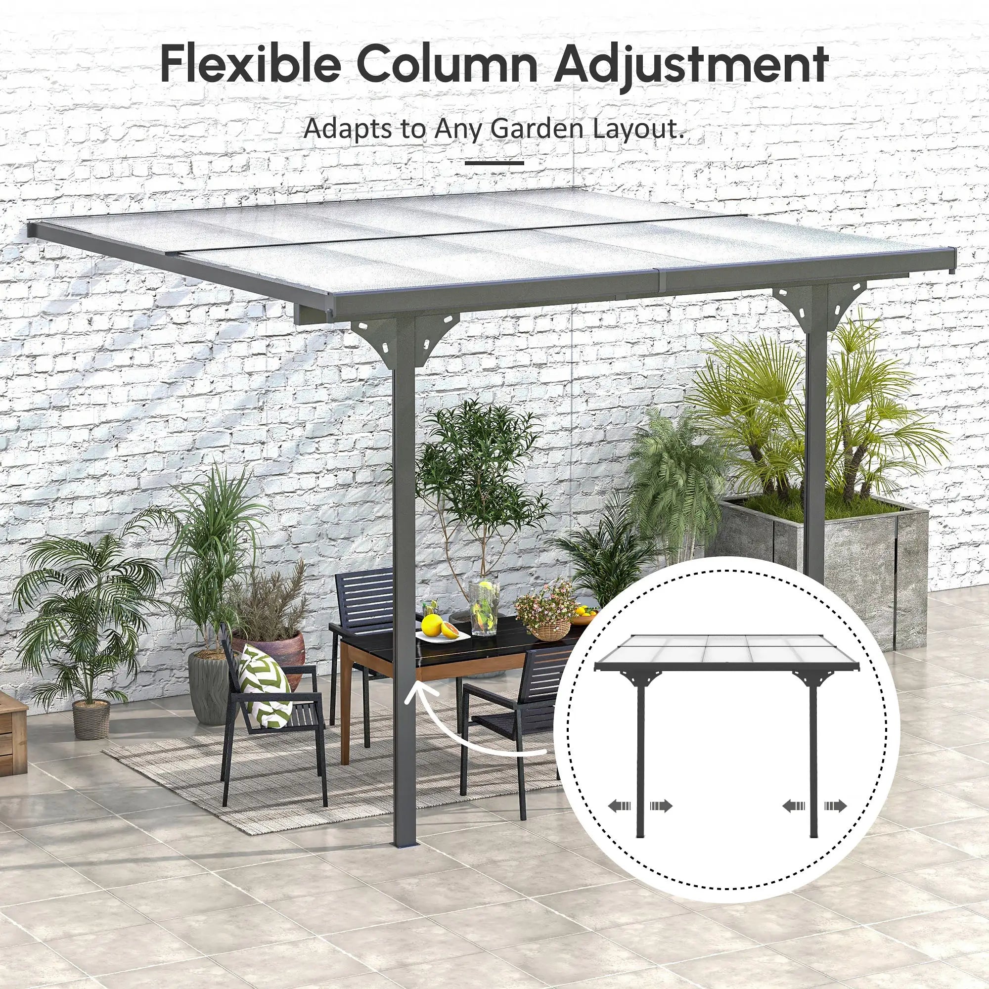 10' x 10' Aluminum Pergola, Adjustable Height, Polycarbonate Roof, UV Protection, Grey Pergolas at Gallery Canada