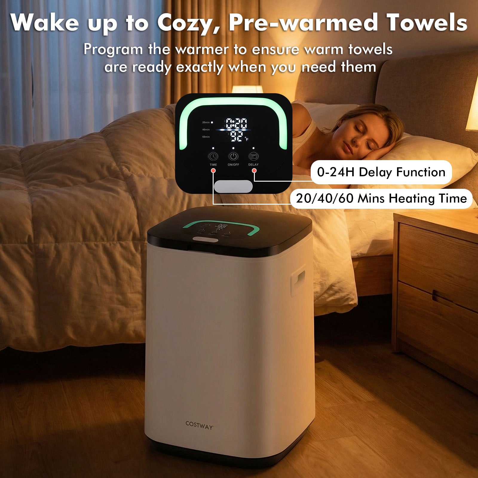 23L Large Hot Towel Heater with Rapid Heating and Adjustable Timer-WH, White Dryers at Gallery Canada