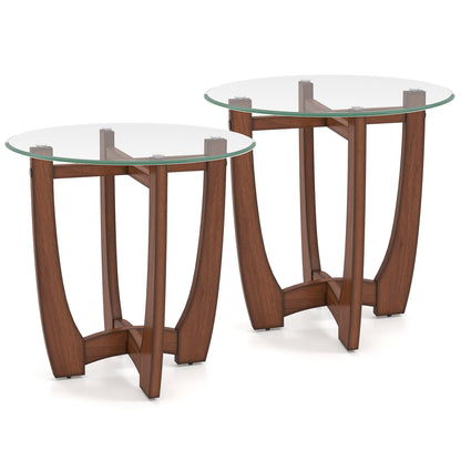 Table d'appoint ronde de 23,5 pouces, lot de 2, noyer