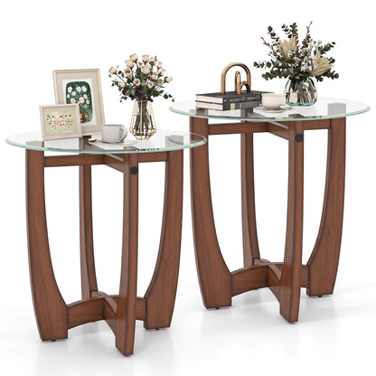 Table d'appoint ronde de 23,5 pouces, lot de 2, noyer