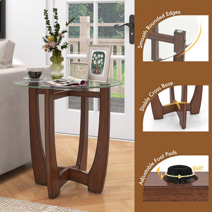 Table d'appoint ronde de 23,5", dessus en verre trempé, noyer