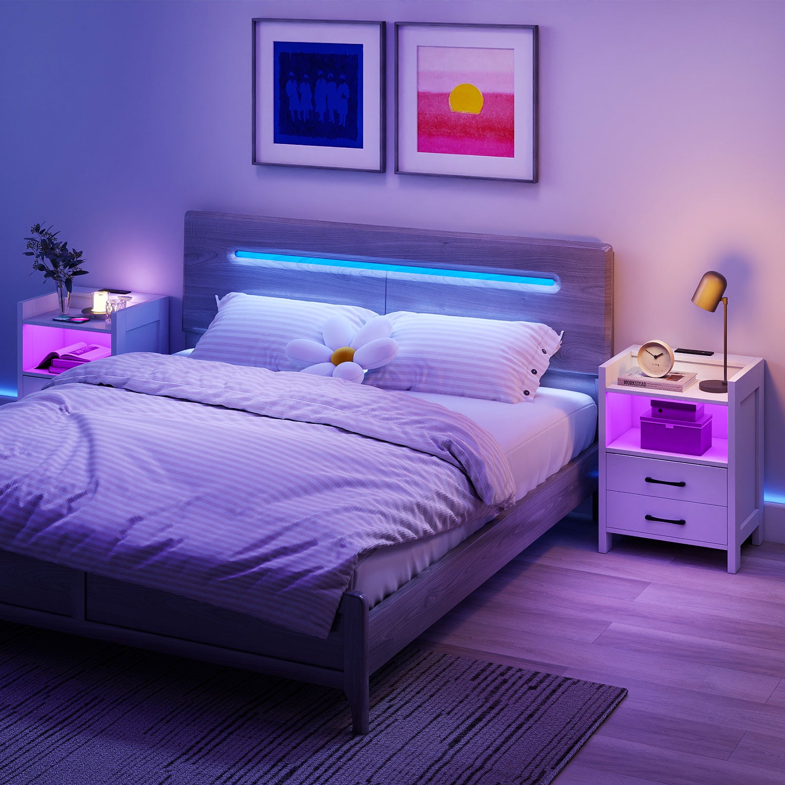 23.5 Inches Nightstand with Charging Station and Open Storage Shelf, White End & Side Tables at Gallery Canada