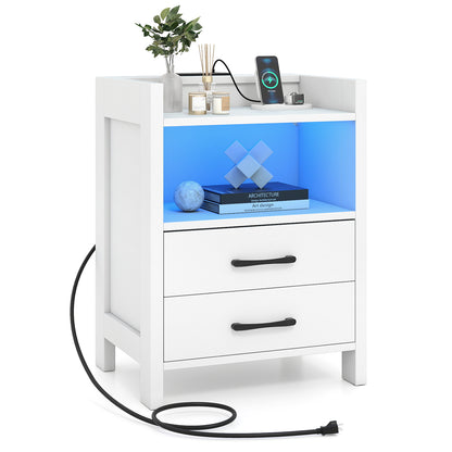 23.5 Inches Nightstand with Charging Station and Open Storage Shelf, White End & Side Tables White at Gallery Canada