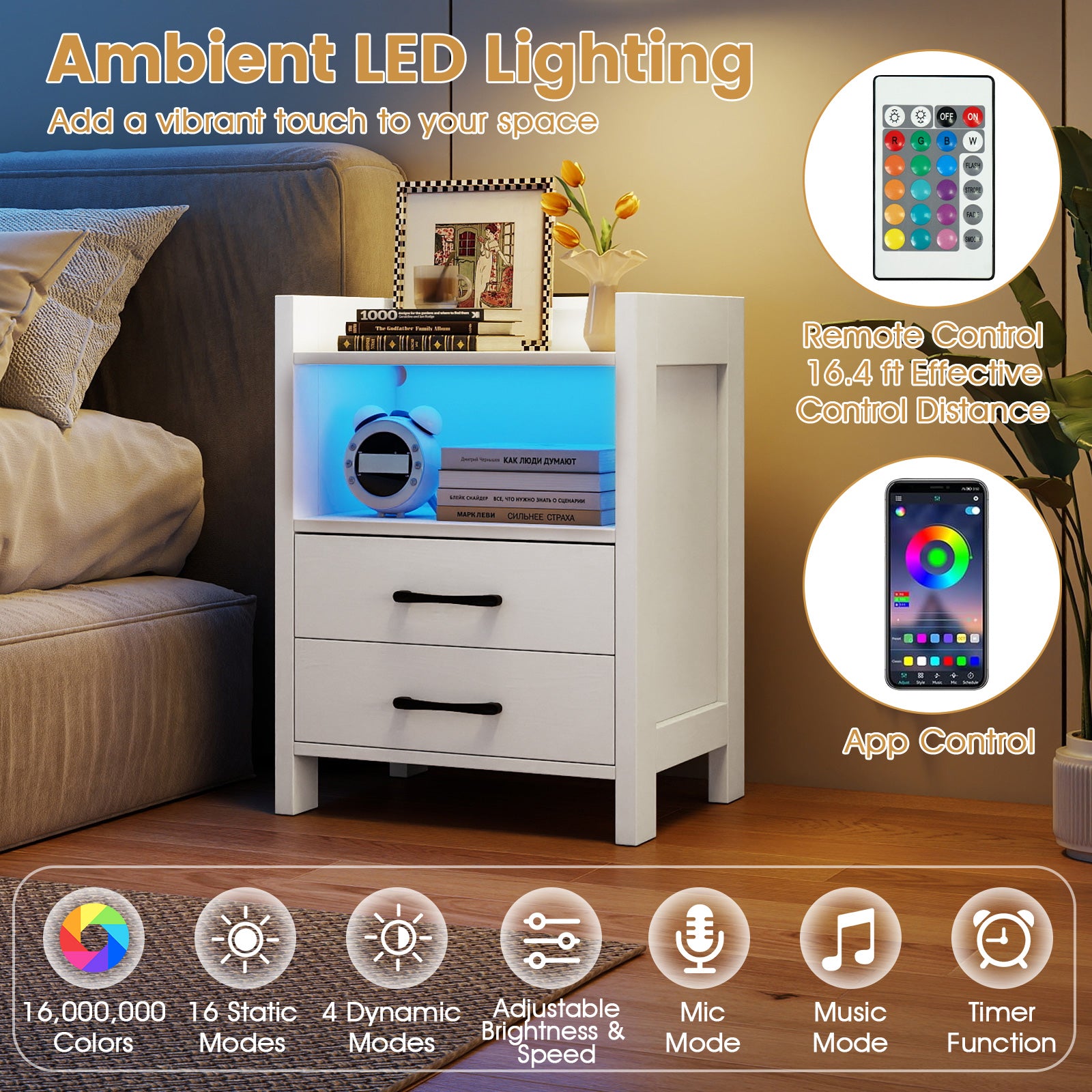 23.5 Inches Nightstand with Charging Station and Open Storage Shelf, White End & Side Tables at Gallery Canada