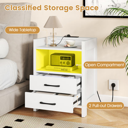 23.5 Inches Nightstand with Charging Station and Open Storage Shelf, White End & Side Tables at Gallery Canada