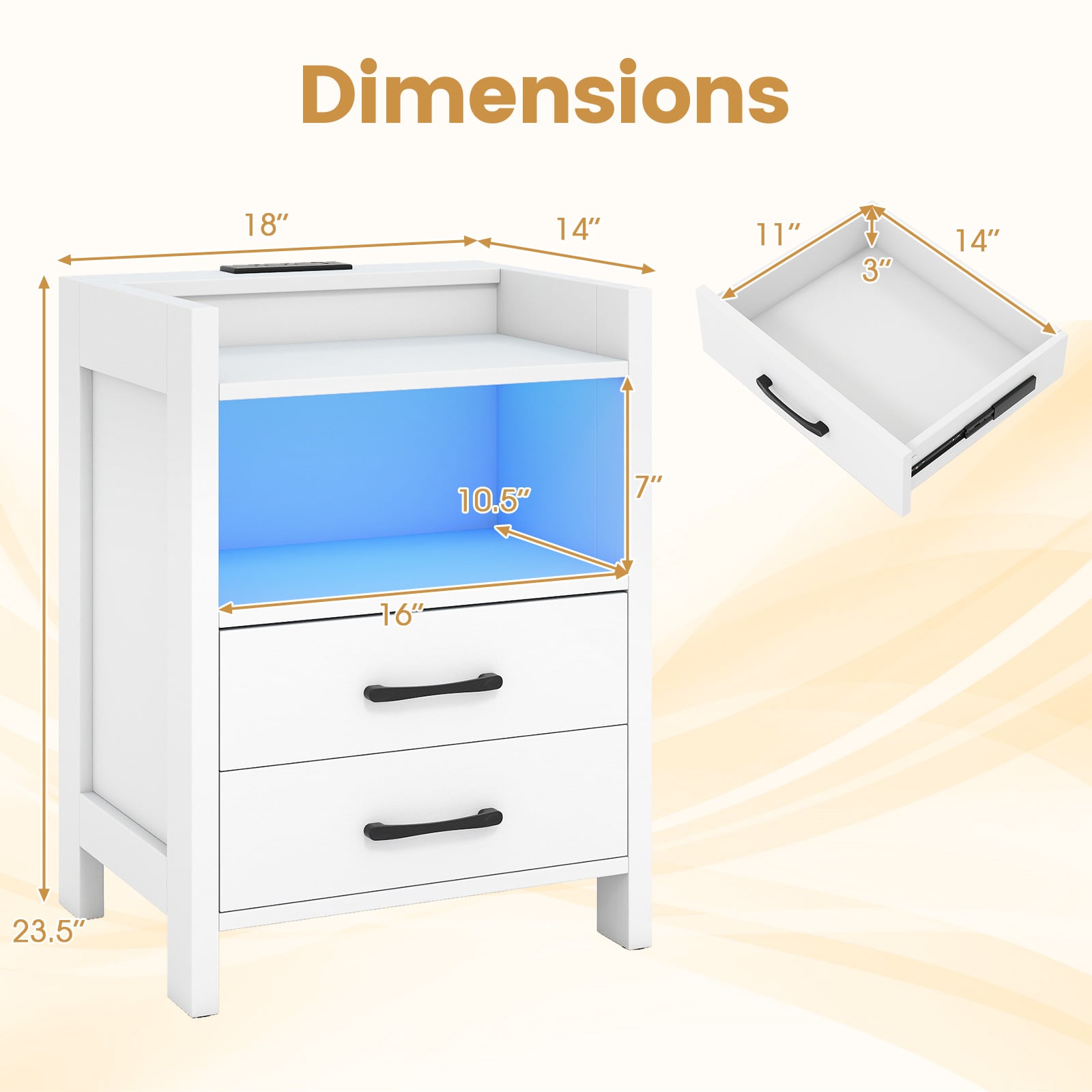 23.5 Inches Nightstand with Charging Station and Open Storage Shelf, White End & Side Tables at Gallery Canada
